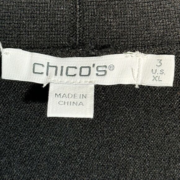 NEW Chicos Black Open Cardigan Sweater Embroidered Sleeves Sz XL Cashmere Blend - Picture 4 of 7